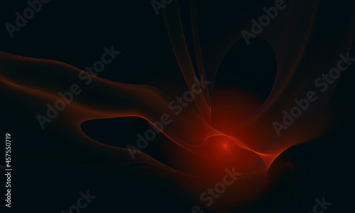 Elegant red 3d flame rushing blazing and glowing in dark. Artistic and fantastic digital illustration. Cosmic, sci fi, technology, festive or sound concept. Great as cover, backdrop or design element.
