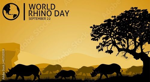 World Rhino Day theme silhouette illustration. Vector illustration. Suitable for Poster, Banners, campaign and greeting card. 