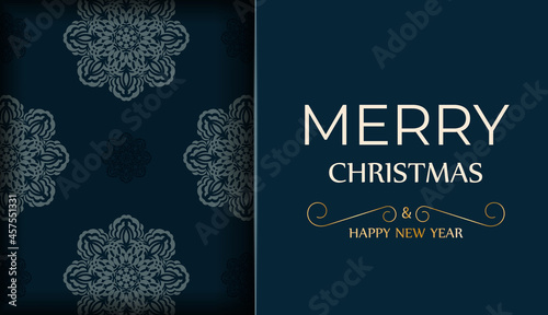 Dark blue happy new year flyer with vintage blue ornament