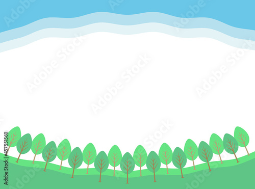 青い空と森林のイラスト