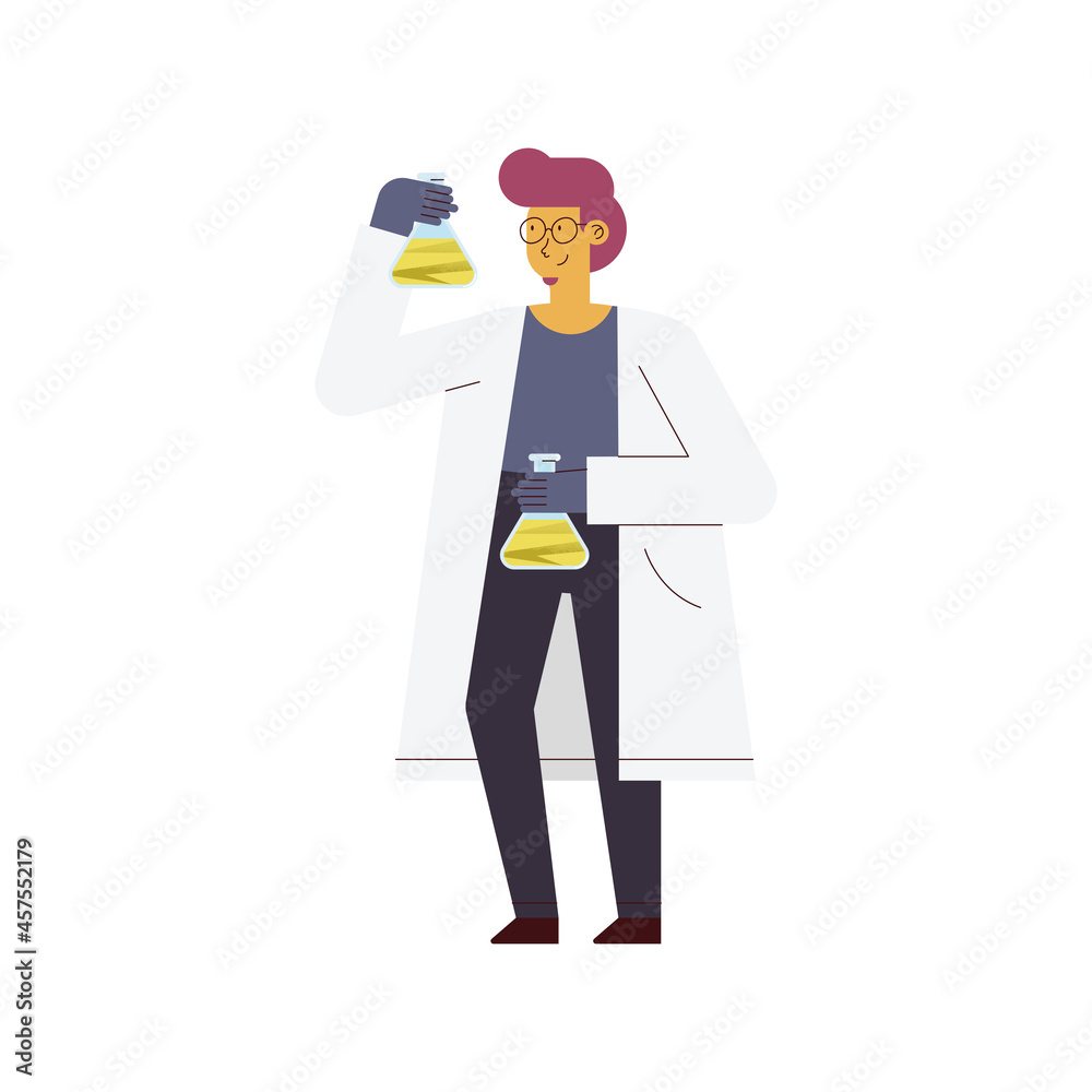 woman scientist with flasks