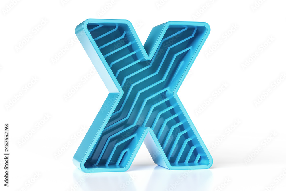 Shiny geometric letter X designed with a zigzag line pattern. Vibrant ...