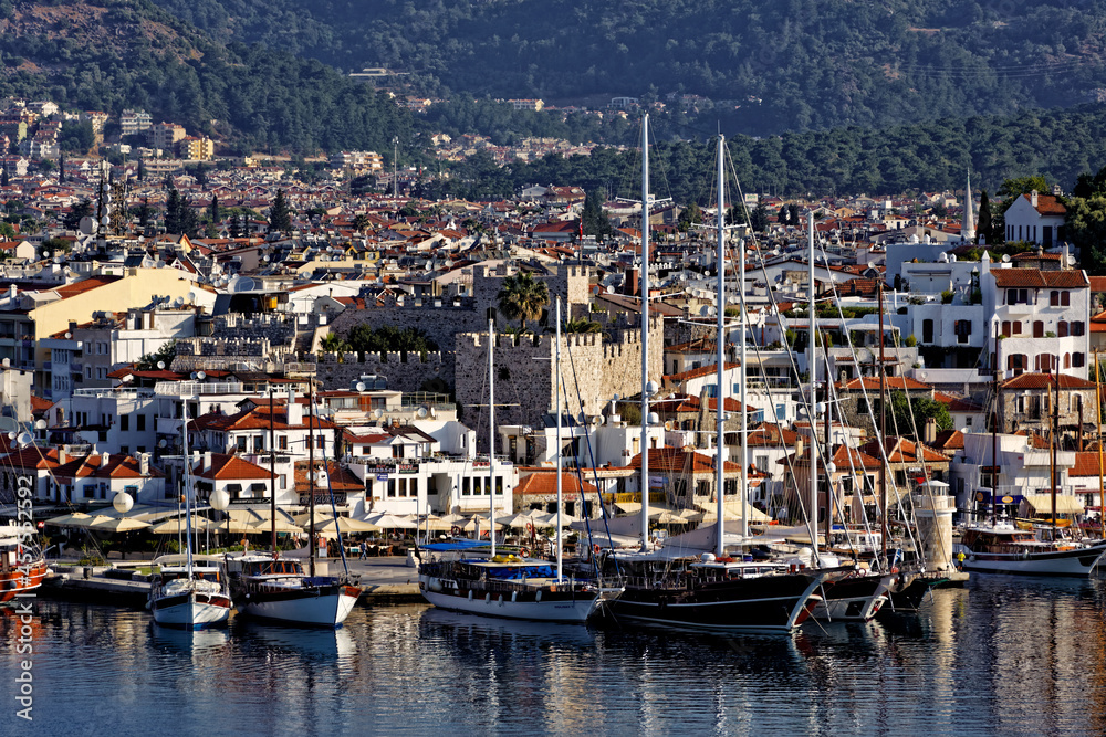 panoramic view of the Turkish town of Marmaris on the Aegean Sea