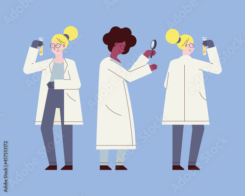 women scientist with tubes and loupe