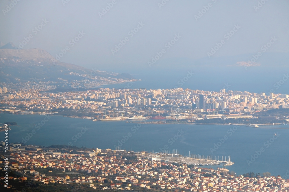 Aerial view of Split and Kastela, Croatia.