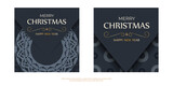 Festive Brochure Merry Christmas in dark blue with luxury blue ornaments
