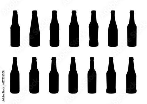Set of beer bottles icons. (Collection of silhouette vectors of beer bottles). 