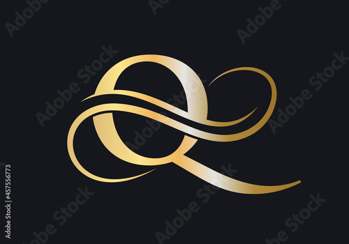 Q Letter Initial Luxurious Logo Template. Premium Q Logo Golden Concept. Q Letter with Golden Luxury Color and Monogram Design.