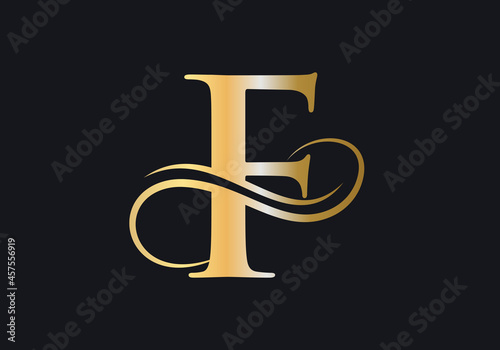 F Letter Initial Luxurious Logo Template. F Logo Golden Concept. F Letter Logo with Golden Luxury Color and Monogram Design.