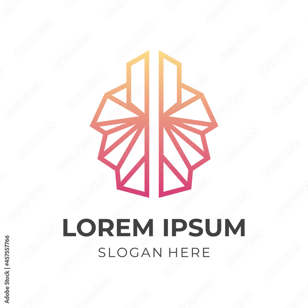 modern brain logo template with line orange color style
