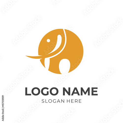 elephant logo design with flat yellow color style