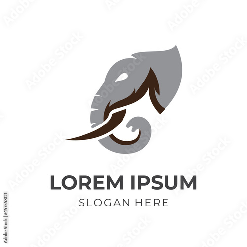 elephant logo design with flat silver and brown color style
