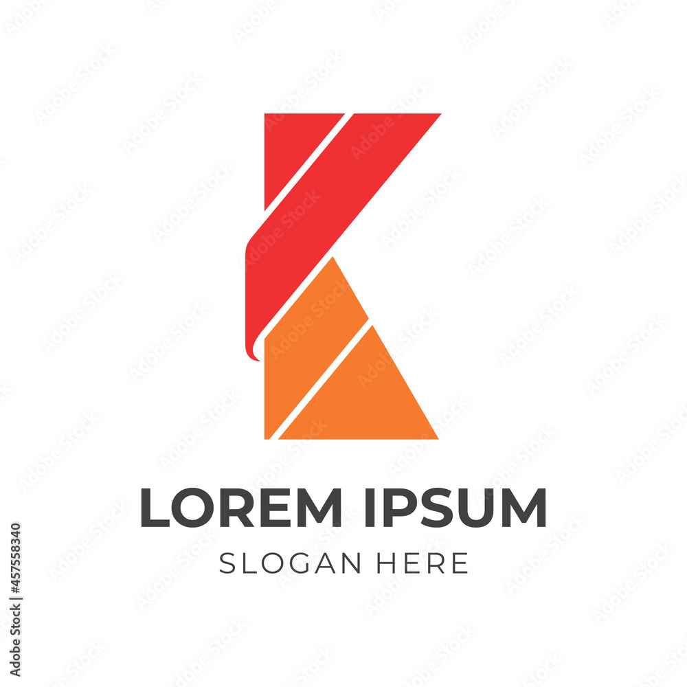 Obraz premium initial K logo design with flat red and orange color style