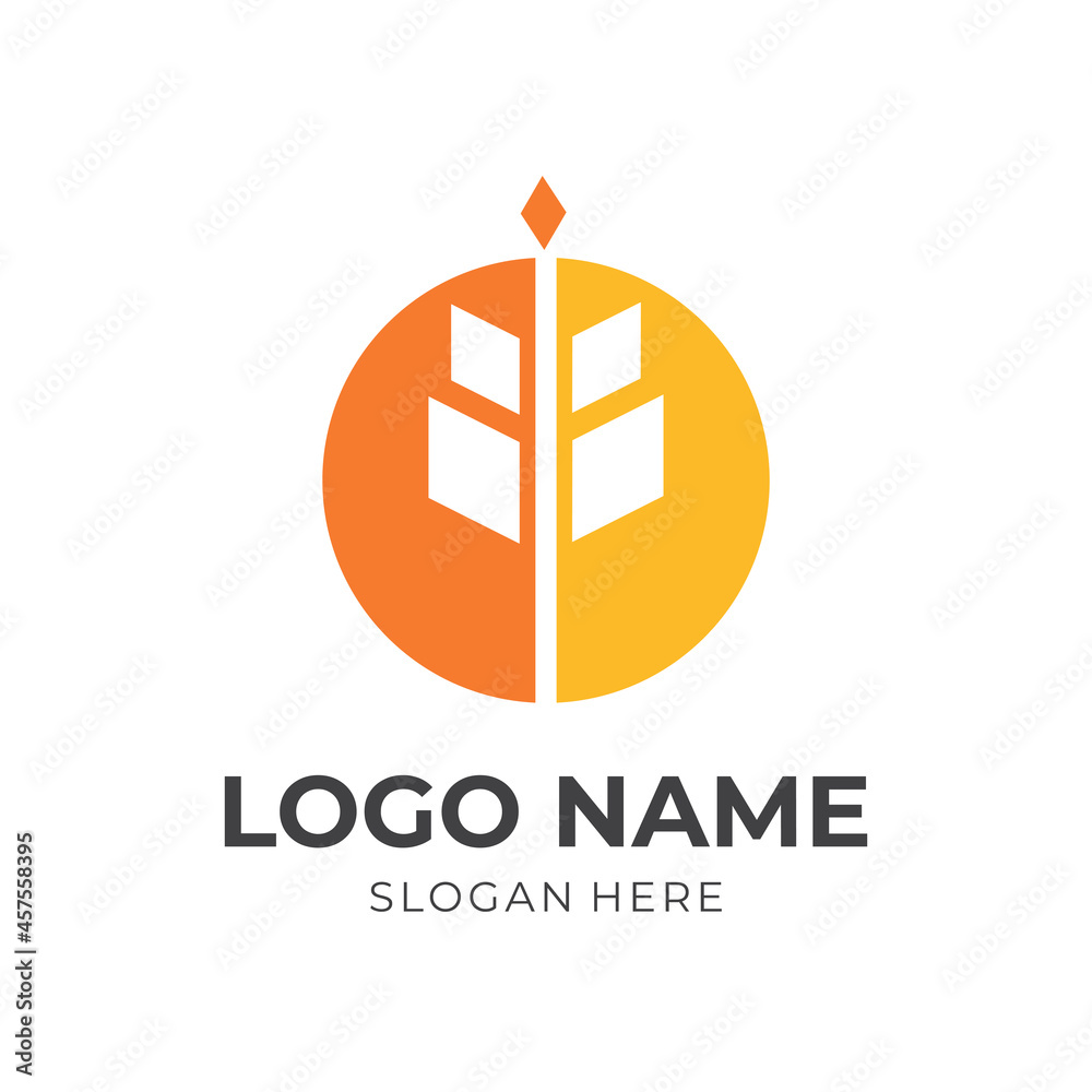 Fototapeta premium wheat logo concept with flat yellow and orange color style