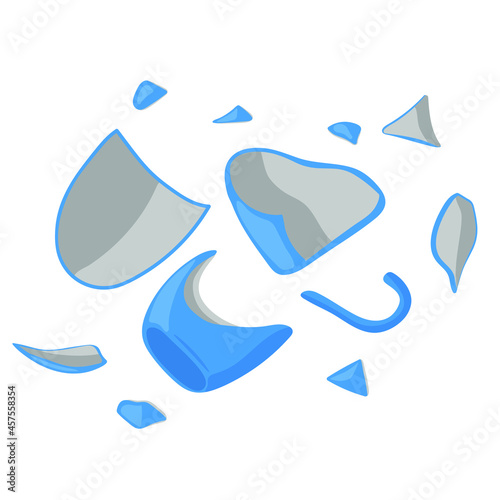 Hand-drawn  broken cup with splinters isolated on white background. Crockery, broken cup. Vector illustration