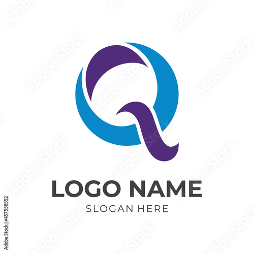 letter Q logo design template concept vector with flat blue and purple color style