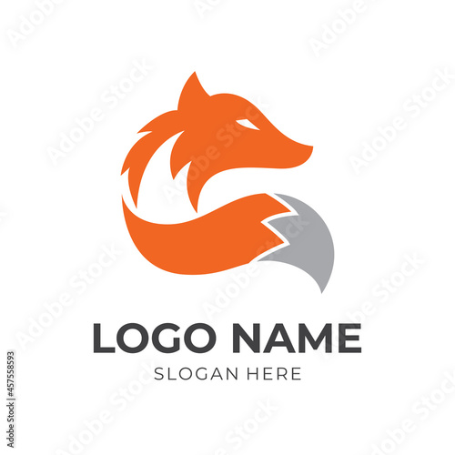 fox logo design template concept vector with flat orange and silver color style