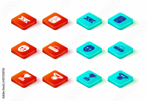 Set Award cup, Medal, Hockey mask, Sport bag, Air hockey table and sports ticket icon. Vector