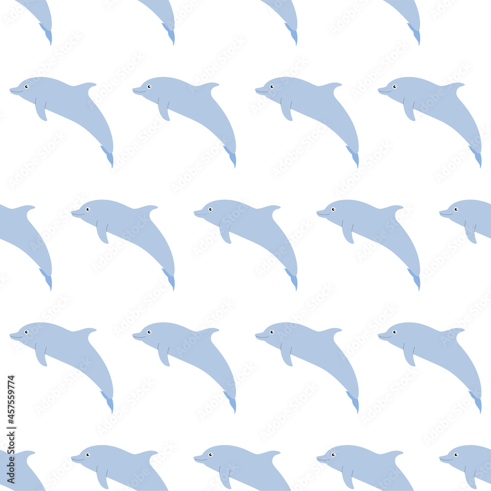 Sea animal seamless pattern with dolphin. Undersea world habitants print. Hand drawn underwater life vector illustration. Funny cartoon marine animals character for kid fabric, textile. Sea animal seamless pattern with dolphin. Undersea world habitants print. Hand drawn underwater life vector illustration. Funny cartoon marine animals character for kid fabric, textile.