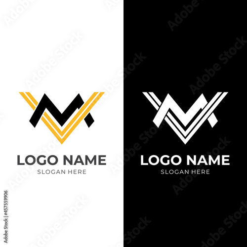letter M V logo template with flat black and yellow color style
