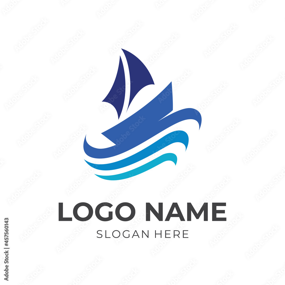 Obraz premium sailing logo design template concept vector with flat blue color style