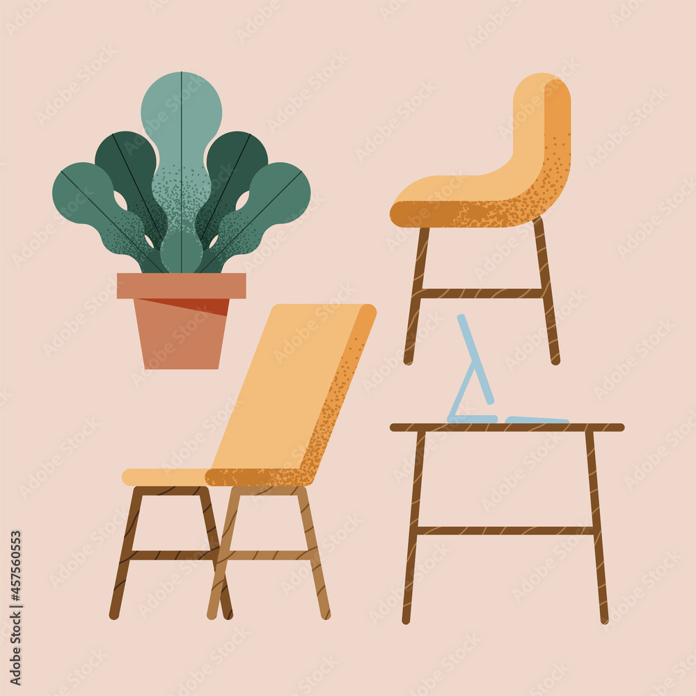 Fototapeta premium Home chairs desk and plant