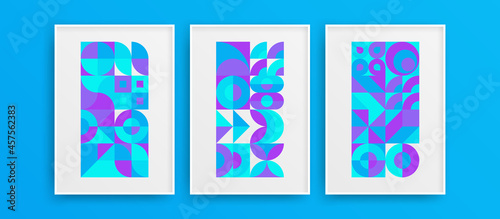 Abstract vivid geometric shapes vector design illustration bundle. Trendy amazing mural art template composition.