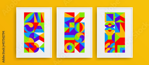 Simple premium bauhaus geometric design vector concept set. Amazing minimalistic wall art artwork bundle.