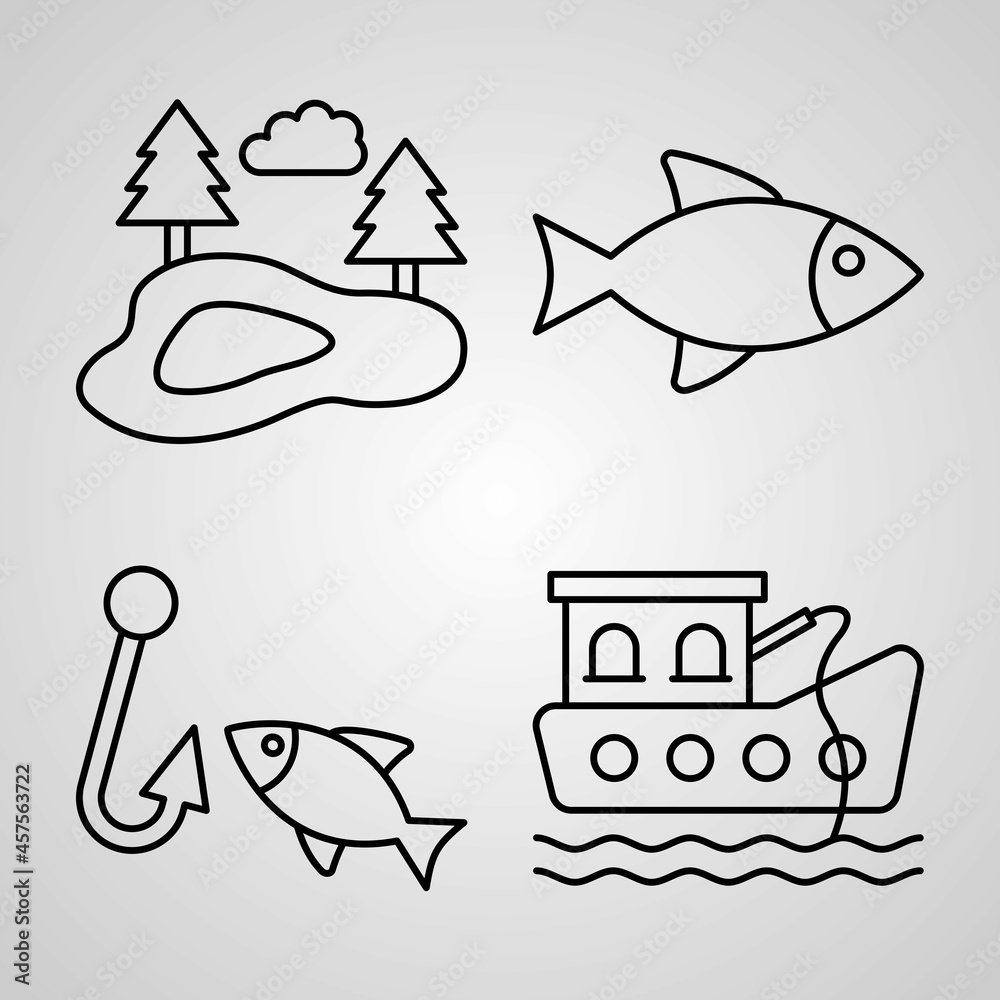 Obraz premium Set of Vector Line Icons of Fishing