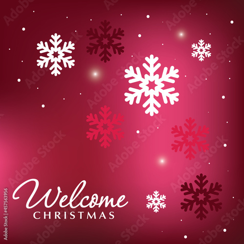  Christmas greeting card and snowfall background in red.