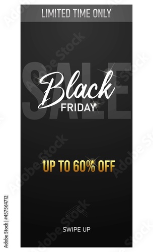 Black friday sale stories template for social media. Screen backdrop for mobile app. Social media story mockup