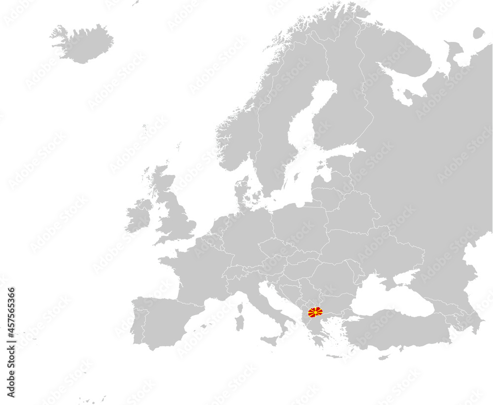 Map of North Macedonia with national flag on Gray map of Europe
Map of North Macedonia with national flag on Gray map of Europe