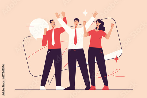 Vector illustration depicting a group of business people celebrating the success. Editable stroke