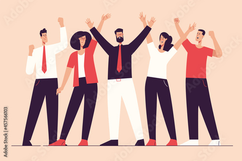 Vector illustration depicting a group of business people celebrating the success. Editable stroke