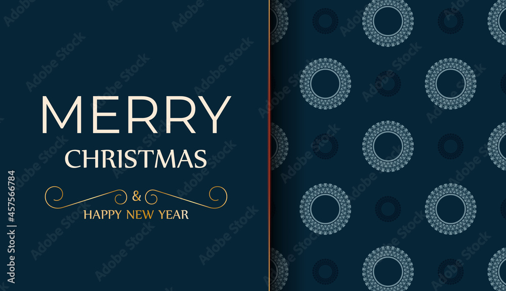 Merry christmas card in dark blue color with abstract blue pattern - obrazy, fototapety, plakaty 