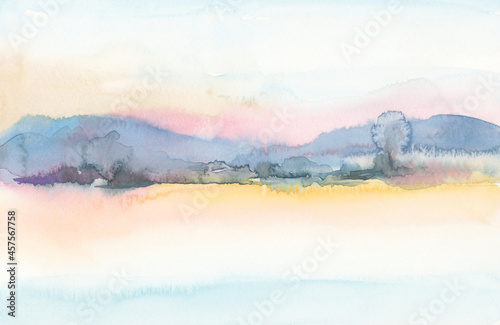 Abstract watercolor painting. Water landscape background.