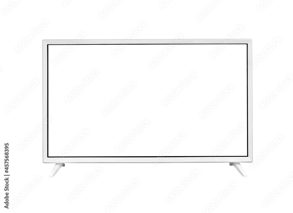 Computer display with blank white screen. Front view. Isolated on white background Computer display with blank white screen. Front view. Isolated on white background