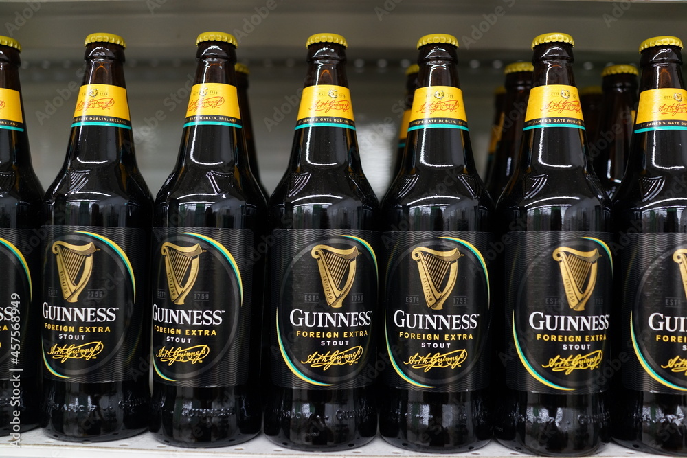 Guinness Beer on the store shelf. Guinness Draught is one the most