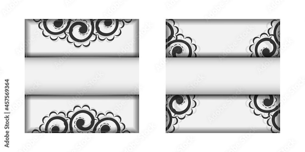 Postcard template in white color with black mandala ornament