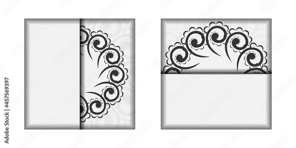 Postcard template in white color with black mandala pattern