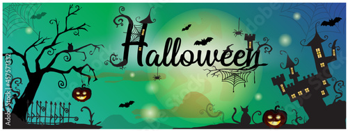 Obraz na płótnie happy halloween, halloween, mystery, spider, pumpkin, autumn, black, dark, decoration, illustration, design, background, decorative, party, scary, evil, vector, october, bat, spooky, orange w salonie