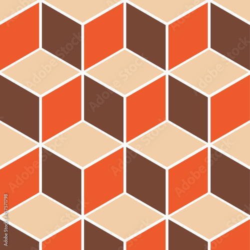 Abstract geometric orange cube seamless pattern. 3d vector vintage colorful square illustration wallpaper