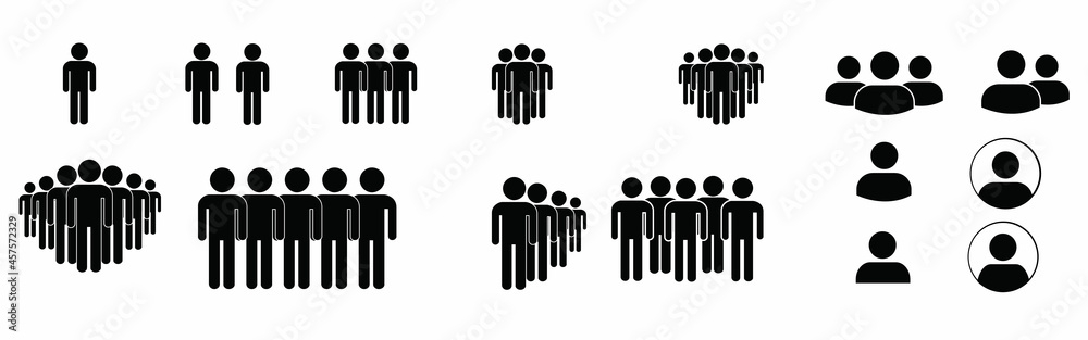 People icons. Human community group, people crowd. Meeting employees, staff and population signs, user silhouette
