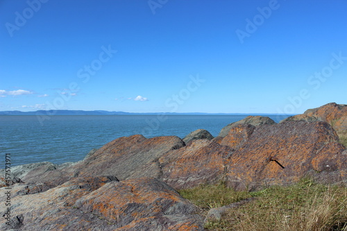 St Lawrence River with rock formation in the foreground