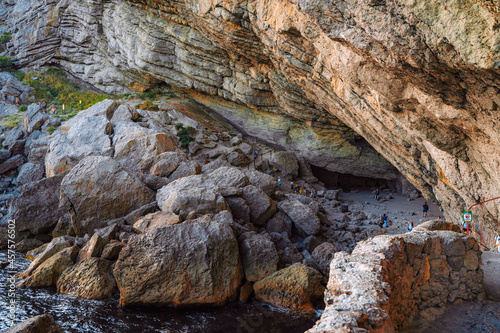 Stone grotto in the rock on the Golitsyn trail in the Crimea. Novıy Svet, Crimea - 3 Sep 2021