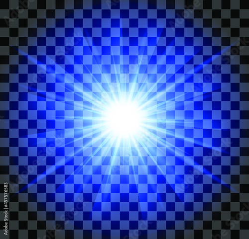 Realistic blue transparent star burst lighting effect vector illustration.