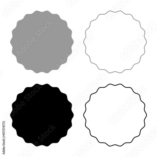 Round element with wavy edges Circle label sticker set icon grey black color vector illustration flat style image photo