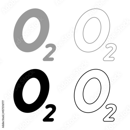 Oxygen chemical formula O2 Air set icon grey black color vector illustration flat style image
