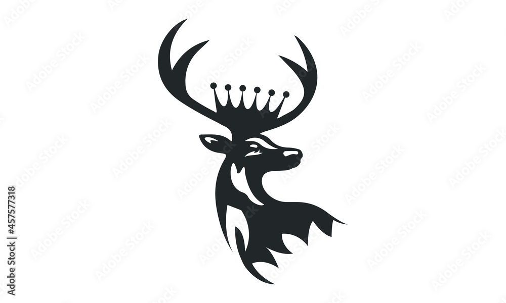 Portrait of a deer head with horns and crown symbol modern logo Animal Vector. Deer icon designs inspirations. Portrait of a deer head with horns and crown symbol modern logo Animal Vector. Deer icon designs inspirations.