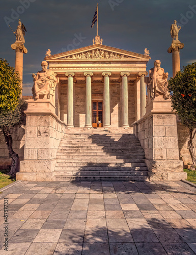 the national academy of Athens impressive neoclassical building front facade, Greece